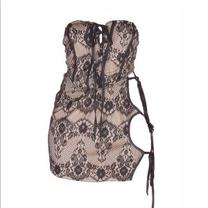 Black lace cut out tie dress